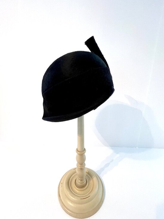 Vintage 1950\'s Schiaparelli Paris Black Cocktail Hat, Rhinestone Accent, Lovely!